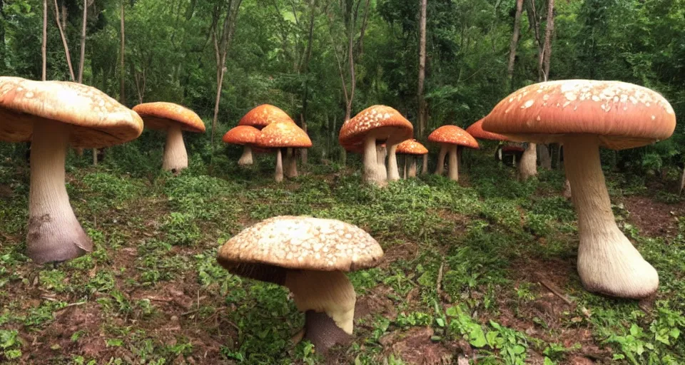 Prompt: A tribal village in a forest of giant mushrooms, by a 8 years old kid,