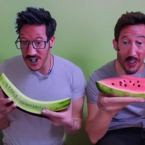 Image similar to markiplier eating numerous watermelons, 8k