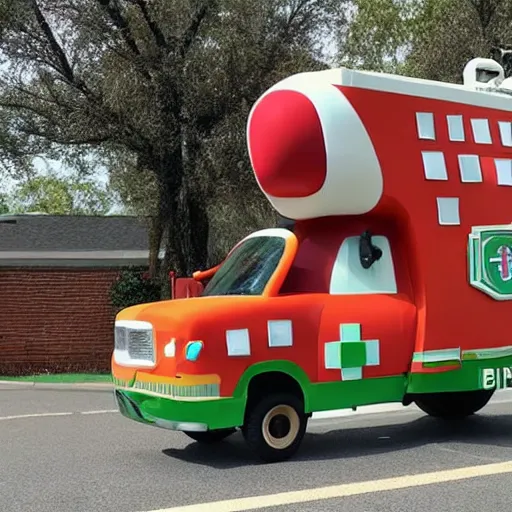 Image similar to big chungus, anthropomorphic ambulance shaped like big chungus, high resolution photo