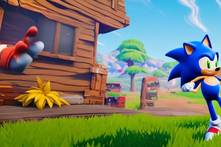 Image similar to sonic dancing in fortnite, gameplay