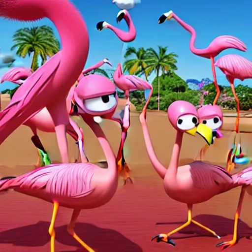 Prompt: flamingo animated 3d movie still pixar