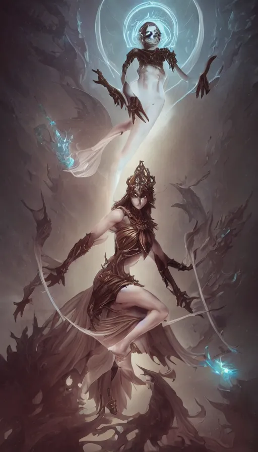 Image similar to goddess of death in the style of nekro, artgerm, wlop, glowing halo, octane render, peter mohrbacher