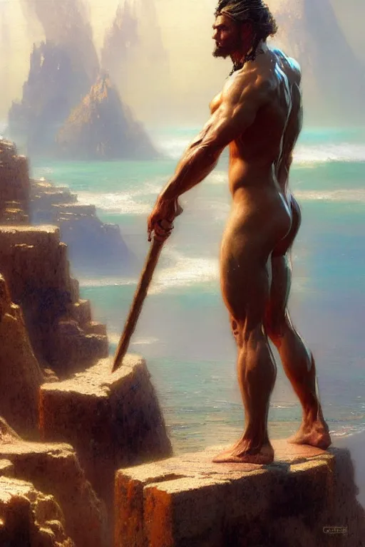 Image similar to god of ocean, male character design, painting by gaston bussiere, craig mullins, greg rutkowski, tom of finland, trending on artstation