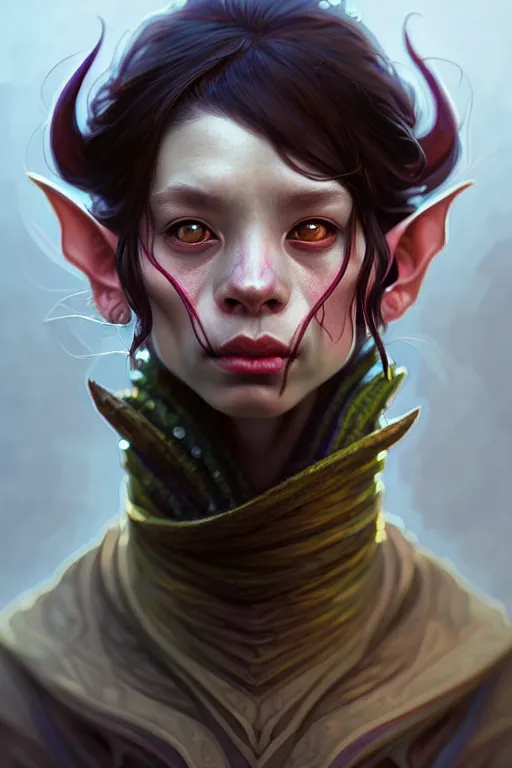 Image similar to beautiful goblin portrait, highly detailed, digital painting, artstation, sharp focus, illustration, art by tan zi and ayanamikodon and alphonse mucha and wlop