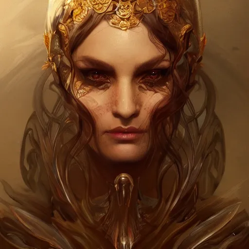 Image similar to portrait of an evil hellspawn, D&D, fantasy, intricate, elegant, highly detailed, digital painting, artstation, concept art, smooth, sharp focus, illustration, art by artgerm and greg rutkowski and alphonse mucha