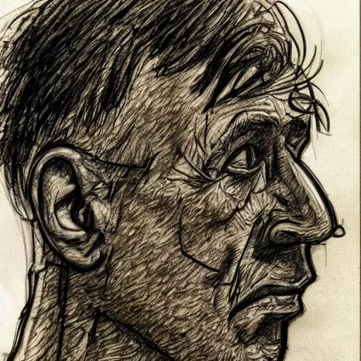 Image similar to a realistic yet scraggly portrait sketch of the side profile of a stern and sophisticated murdoc niccals, trending on artstation, intricate details, in the style of frank auerbach, in the style of sergio aragones, in the style of martin ansin, in the style of david aja, in the style of mattias adolfsson