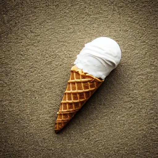 Prompt: detailed photograph of a levitating ice cream cone with hairy, wriggling spider legs protruding below. shallow depth - of - field. moody light.