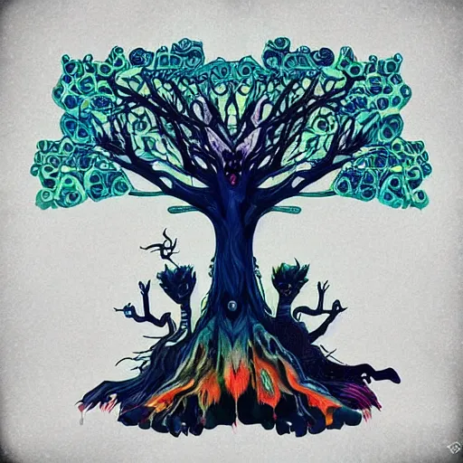 Prompt: “painted tree creatures, dotart, album art in the style of James Jean”