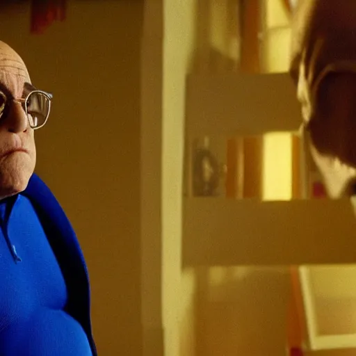 Image similar to Danny Devito as superman, 4K, movie still, photograph, high quality