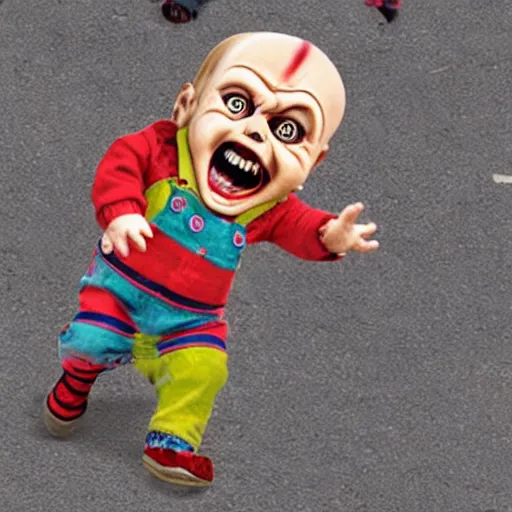 Image similar to screaming chucky stuck in traffic