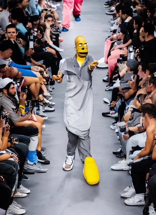 Prompt: hyperrealistic and heavy detailed air jordan runway show of homer simpson, leica sl 2 5 0 mm, vivid color, high quality, high textured, real life