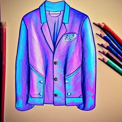 Prompt: a drawing of a blue and purple jacket, a color pencil sketch by avgust cernigoj, instagram contest winner, digital art, iridescent, art on instagram, childs drawing, seapunk