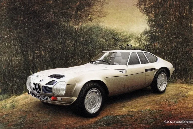 Prompt: intricate, 3 d, 1 9 6 5 mercedes bmw m 1, style by caspar david friedrich and wayne barlowe and ted nasmith.
