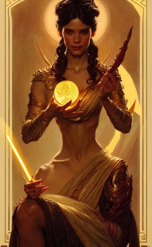 Image similar to magic gold dragon gorgeous lighting by weta studio, mucha, bautista and norman rockwell and greg rutkowski and tom bagshaw and james gurney and lucasfilm