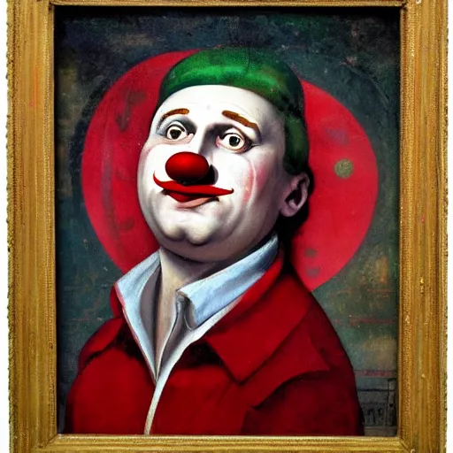 Image similar to communist clown, soviet propaganda, renaissance art style