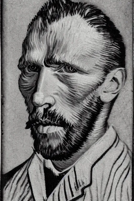 Image similar to a monochrome daguerrotype portrait of vincent van gogh