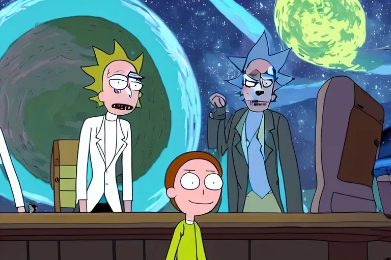 Prompt: a cinematic movie still from rick and morty go to hogwarts