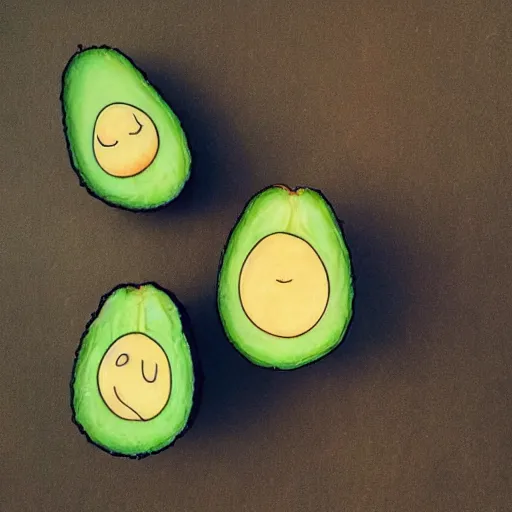 Prompt: a photo of a happy avocado with a face