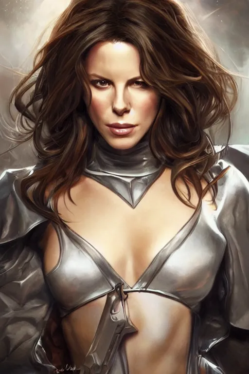 Image similar to kate beckinsdale as a heroine, digital painting, artstation, concept art, smooth, sharp focus, illustration, art by artgerm and donato giancola and Joseph Christian Leyendecker, Ross Tran, WLOP