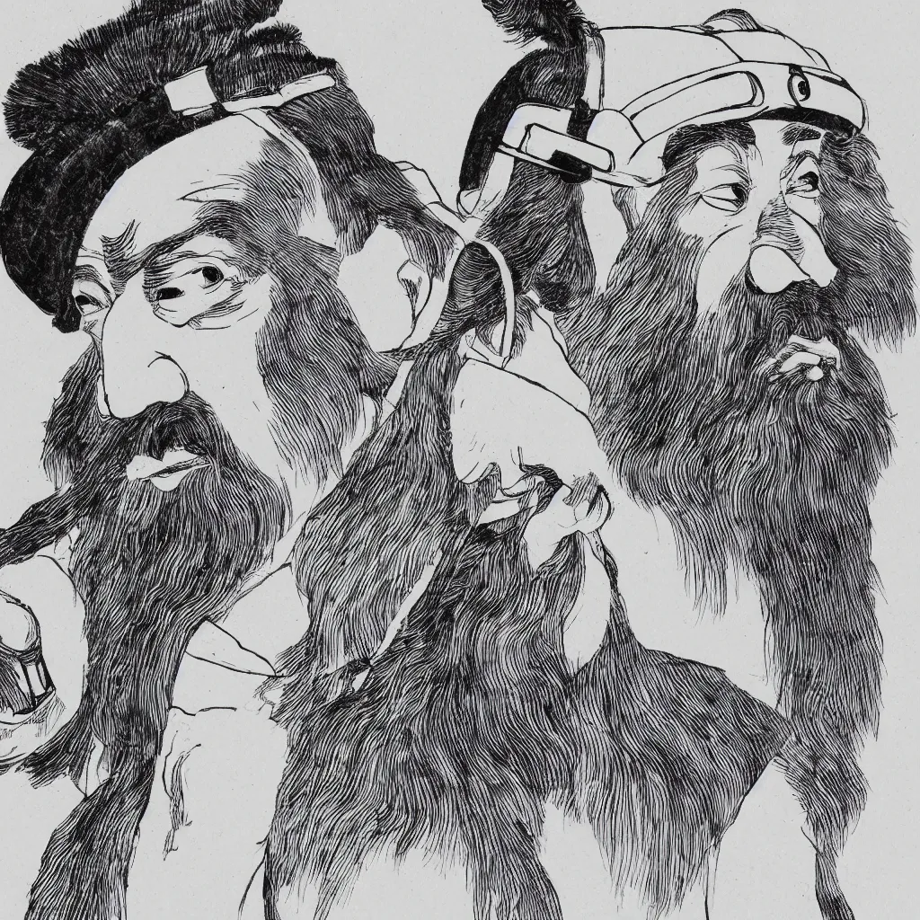 Image similar to confucius wearing vr headset, chinese ink painting