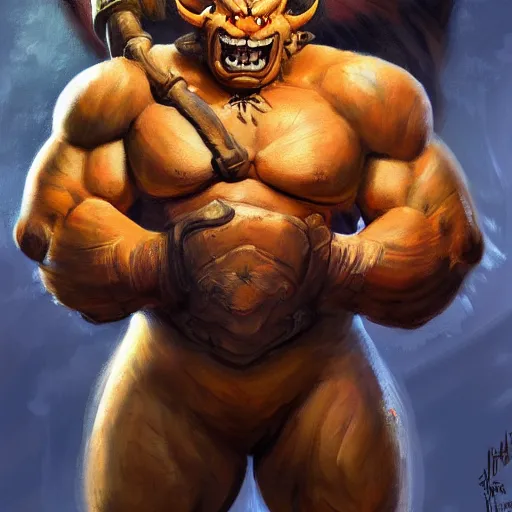 Image similar to A portrait painting of Bowser in the style of Frank Frazetta, 4k, Highly Detailed, Dark Fantasy, Epic Lighting