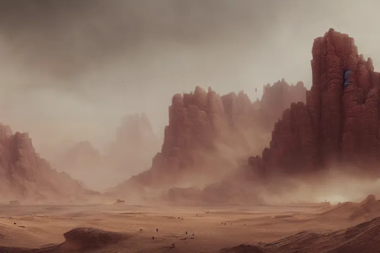 Image similar to ews shot of a beautiful sandstorm overthrowing a large municipality, shot by jimmy nelson and greg rutkowski, trending on artstation, artstation photorealism, cgsociety contest winner, photorealistic details, intricately defined, complexly detailed, reddishly dusty atmosphere, red lighting, 4 k