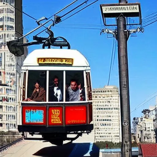 Prompt: a cablecar that looks like jim carrey