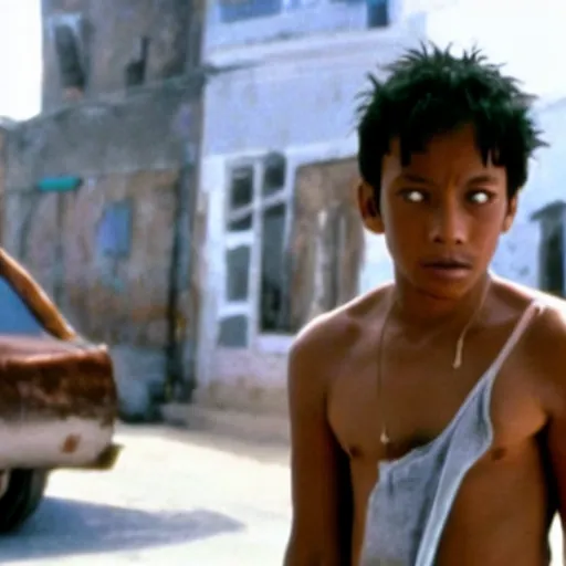 Prompt: a fill still of Luffy in City of God(2002)