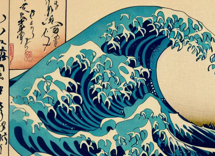 Image similar to katsushika hokusai art with birds