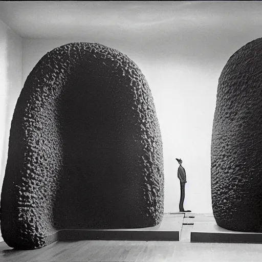 Prompt: surreal gigantic sculptural blobs of lava coming out in smooth bulbous shapes from the front door and lower windows of an elegant three-storey 19th-century house, installation art by Max Ernst and René Magritte by industrial light and magic