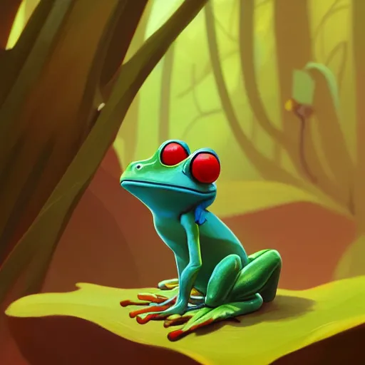 Image similar to goro fujita illustration a young little frog in the jungle by goro fujita, painting by goro fujita, sharp focus, highly detailed, artstation