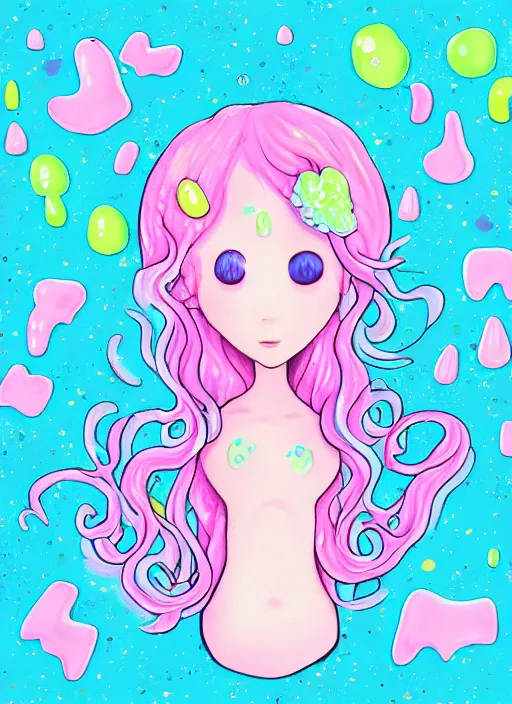 Image similar to melting anorexic pastel cute slimy slime angels, decora inspired illustrations