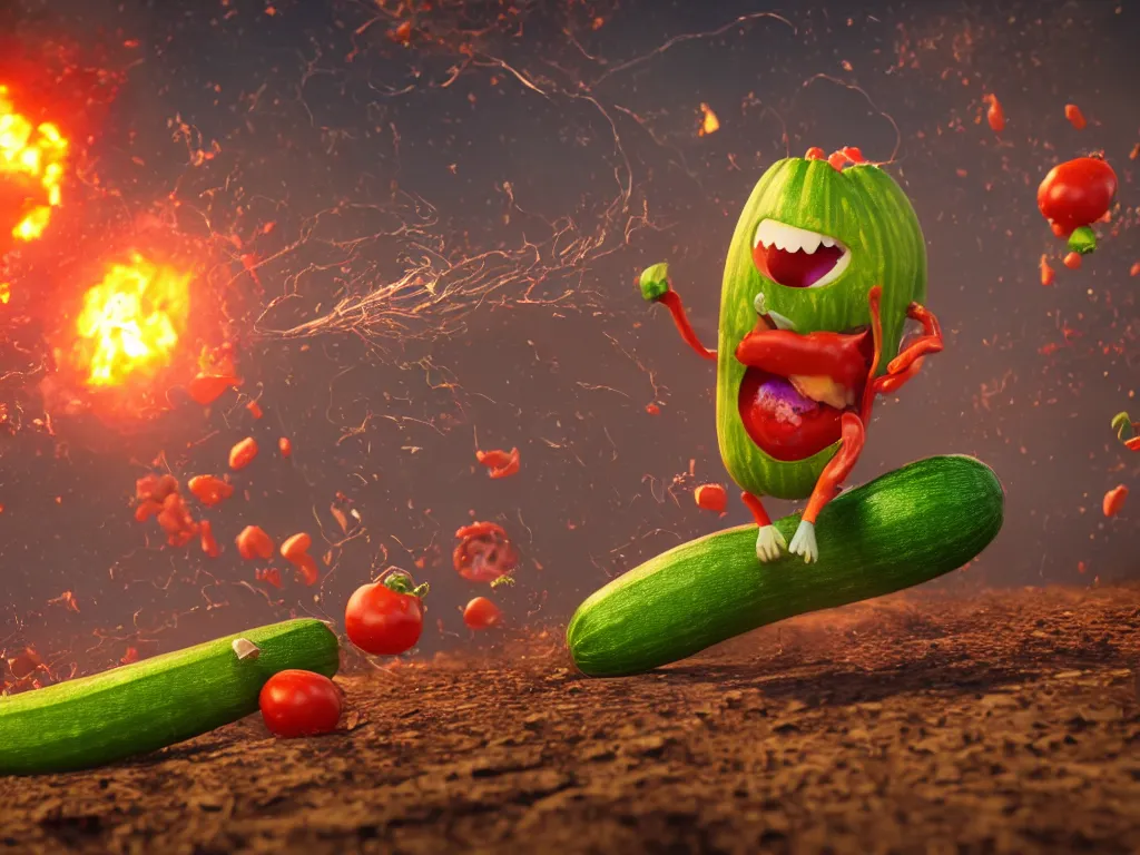 detailed 3 d render of a raging zucchini character, Stable Diffusion