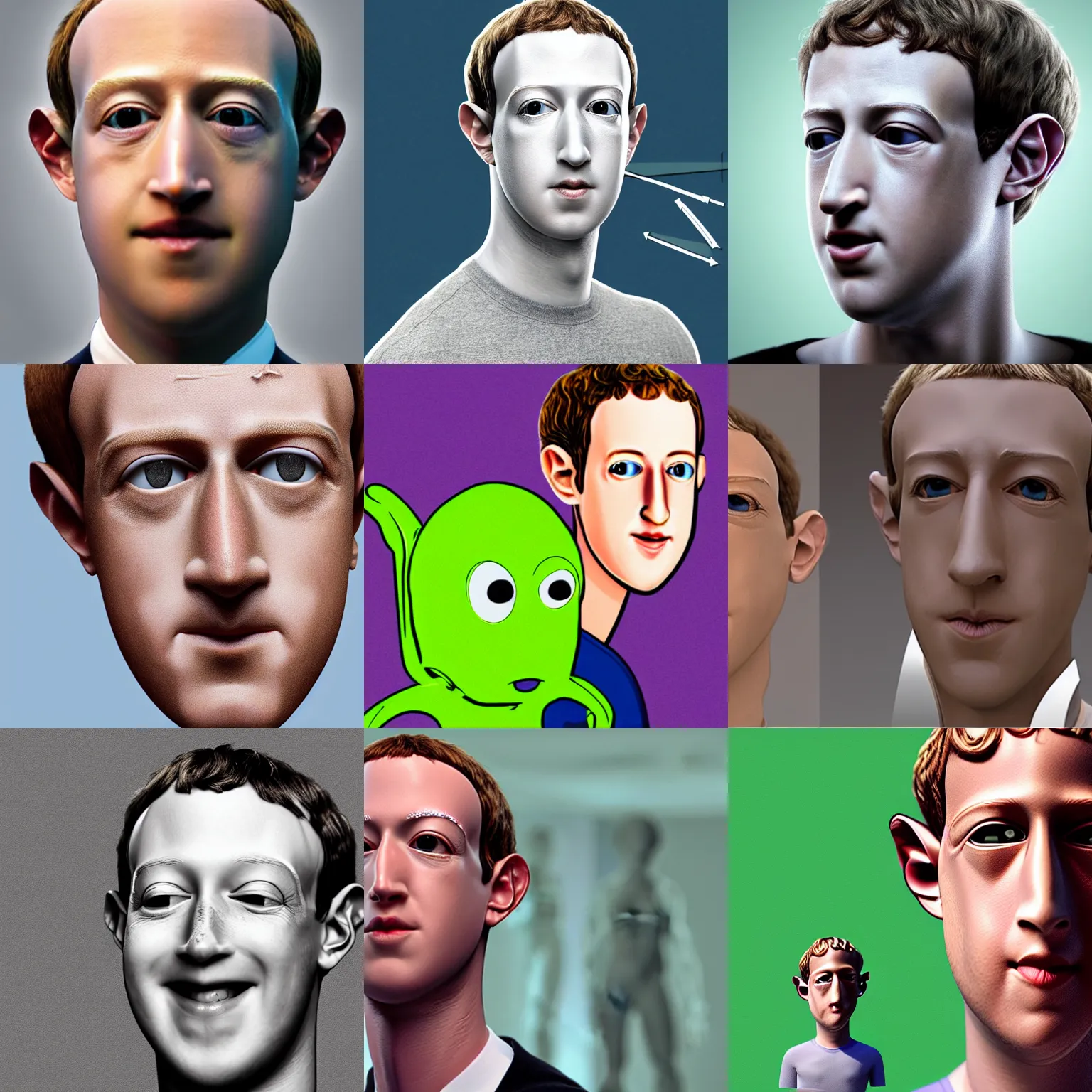 Prompt: an alien looking like mark zuckerberg, highly detailed