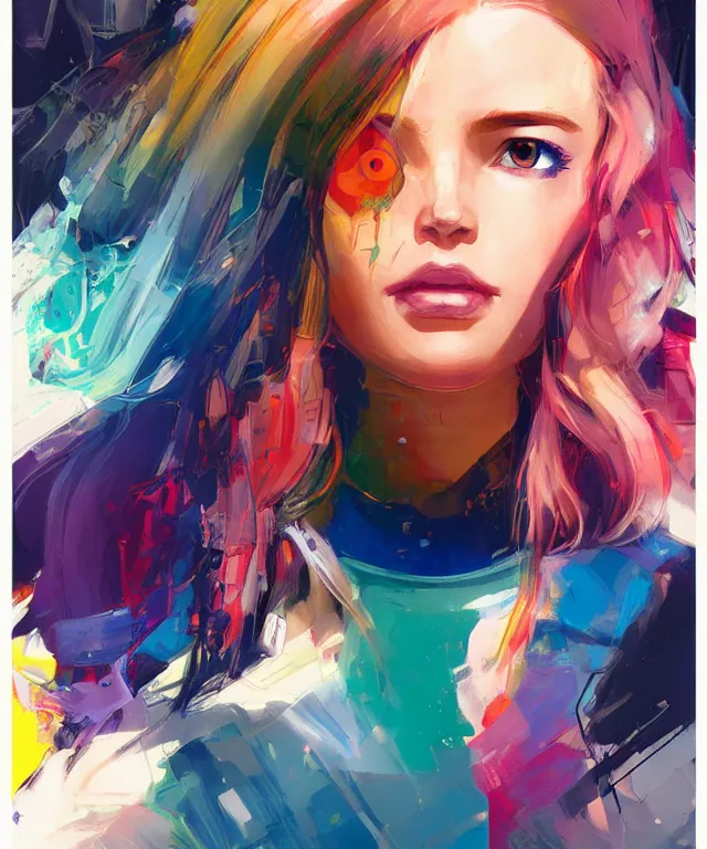 Prompt: half - circuits hacker girl with cute - fine - face, pretty face, multicolored hair, realistic shaded perfect face, fine details by realistic shaded lighting poster by ilya kuvshinov katsuhiro otomo, magali villeneuve, artgerm, jeremy lipkin and michael garmash and rob rey