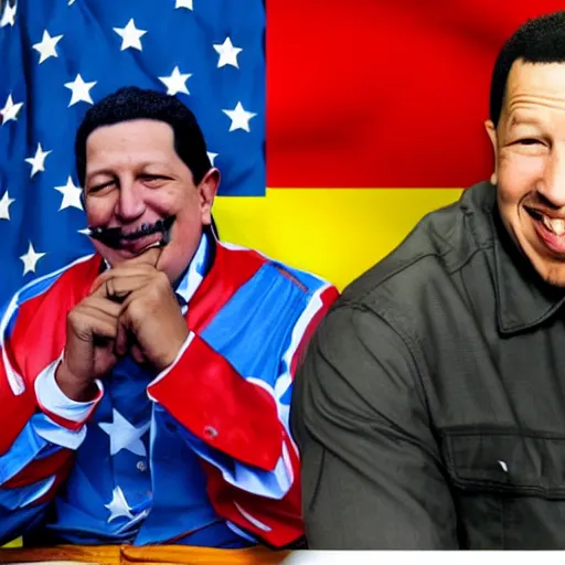 Image similar to hugo chavez smoking with snoop dog in a party inside a private jet, realistic render, award winning photography, very coherent, many details, venezuelan flag, detailed faces