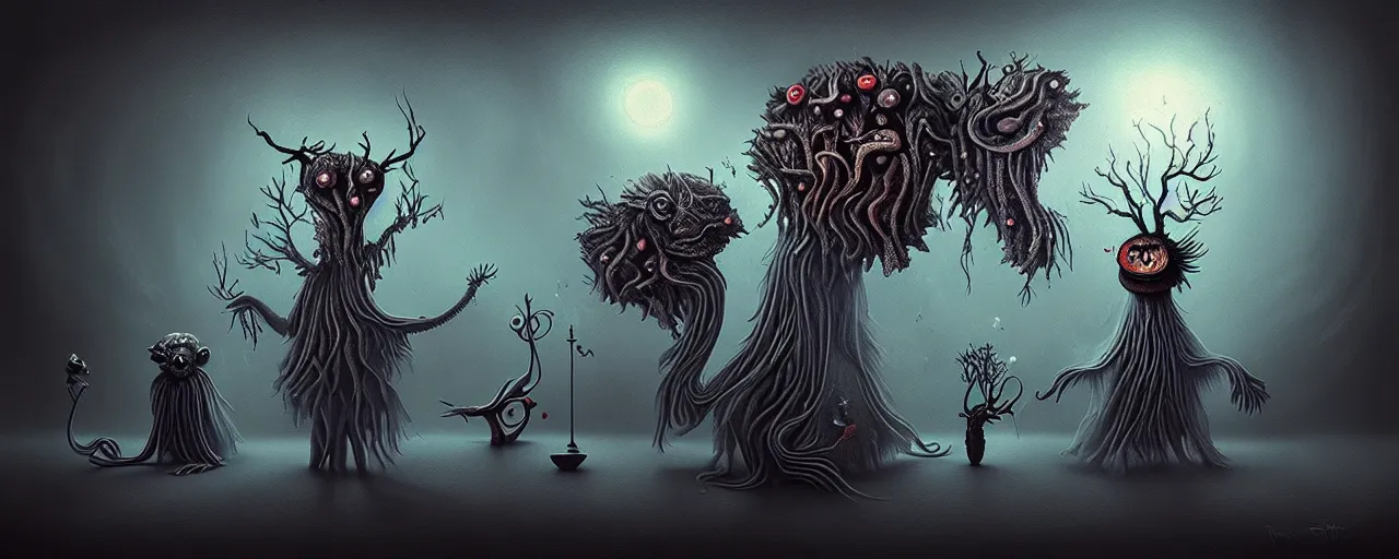 Image similar to whimsical alchemical creatures, surreal dark uncanny painting by ronny khalil