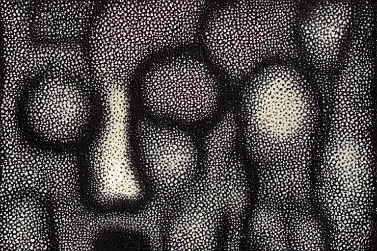 Image similar to face made out of planet, faceless people dark, dots, drip, stipple, pointillism, technical, abstract, minimal, style of francis bacon, asymmetry, pulled apart, cloak, hooded figure