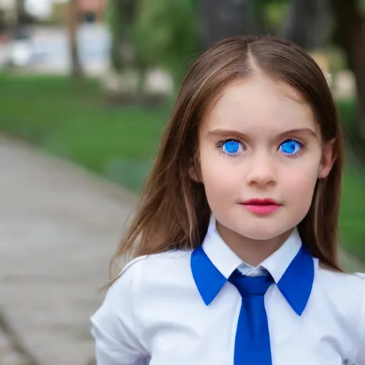 Prompt: a girl with blue eyes is wearing a tie and a white shirt