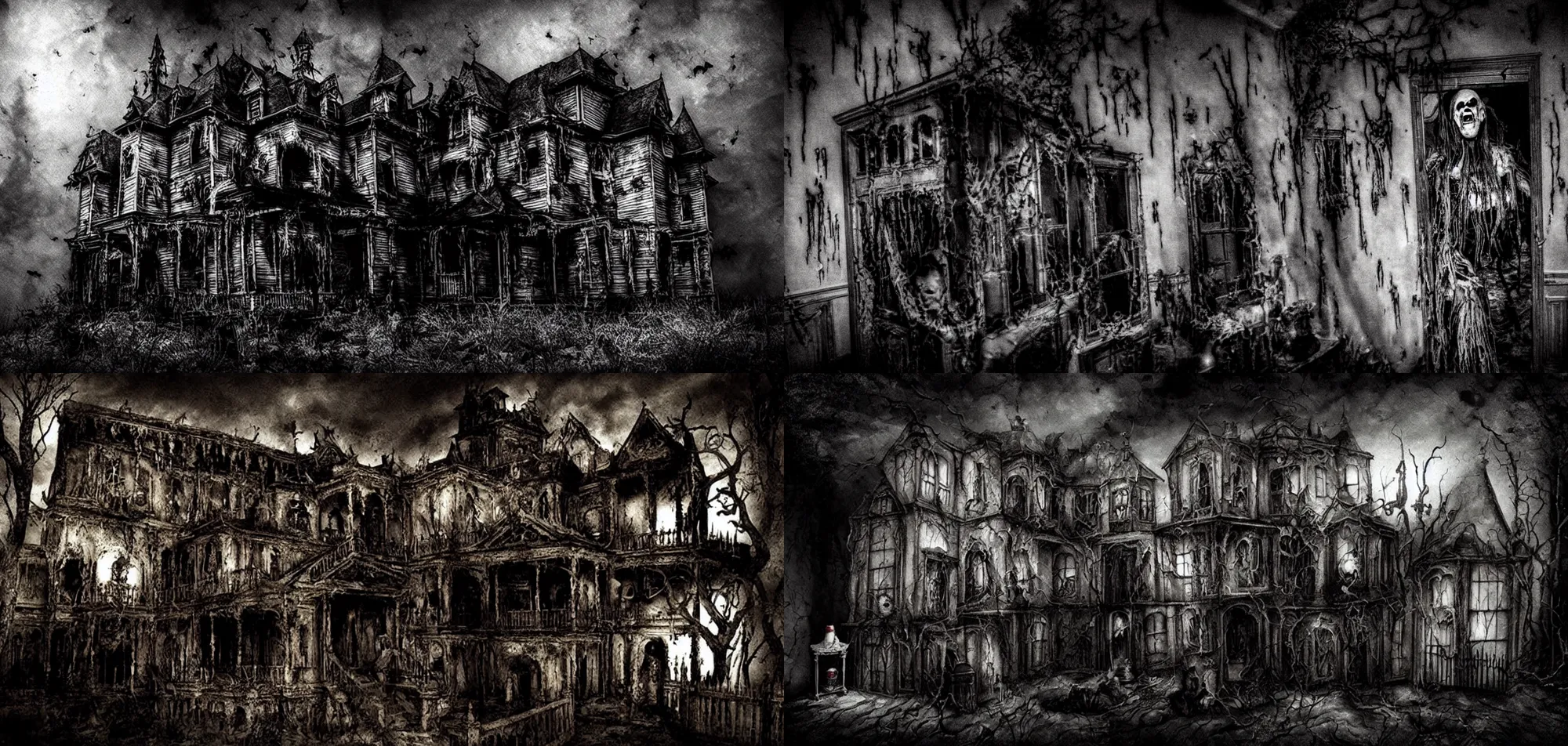 Prompt: inside a haunted house of horrors, dark fantasy, horror, terror