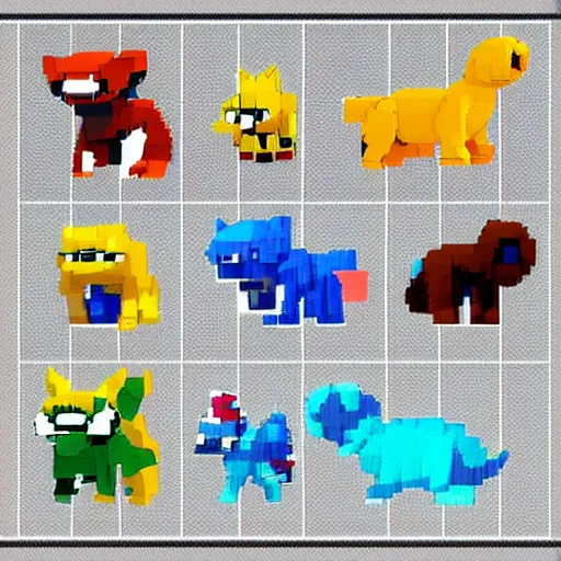 Prompt: Digimon inspired animals orthographic isometric 3d sprite sheet