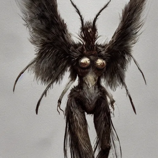Prompt: white and brown mothman female by greg rutkowski, insect face, creature, hybrid, bug