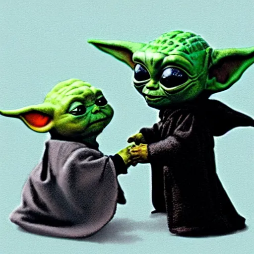 Image similar to baby yoda fighting baby Darth vader