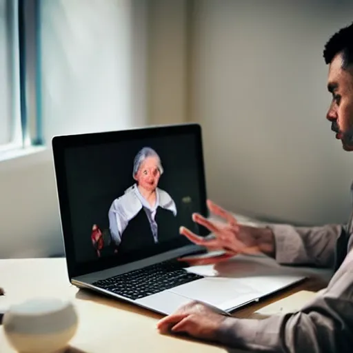 Prompt: “a psychiatrist sitting in an empty room looking at pictures of his patients on a computer”