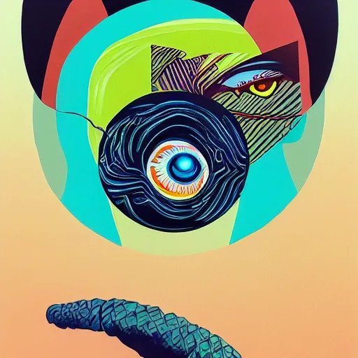 Image similar to a painting of an eye surrounded by various objects, cyberpunk art by lale westvind, behance contest winner, cubo - futurism, tesseract, biomorphic, psychedelic