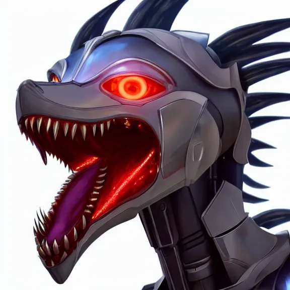 Image similar to close up mawshot of a cute elegant beautiful stunning anthropomorphic female robot dragon, with sleek silver metal armor, glowing OLED visor, facing the camera, the open maw being highly detailed and soft, with a gullet at the end, food pov, prey pov, about to be eaten, vore, digital art, pov furry art, anthro art, furry, warframe art, high quality, 3D realistic, dragon mawshot, maw art, macro art, micro art, dragon art, Furaffinity, Deviantart, Eka's Portal, G6