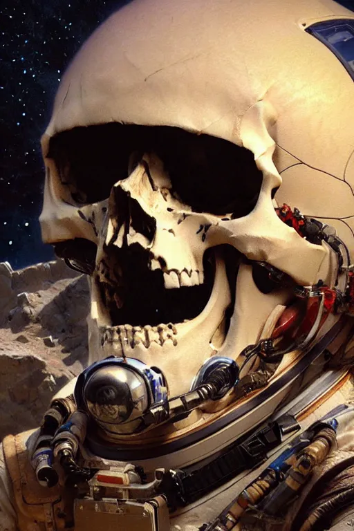 Prompt: skull in a nasa spacesuit portrait dnd, painting by gaston bussiere, craig mullins, greg rutkowski, yoji shinkawa