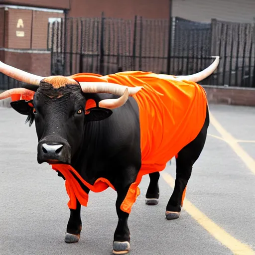 Image similar to bull using orange inmate clothes