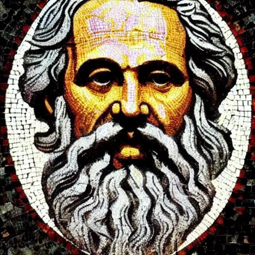 Image similar to an ancient greek mosaic of karl marx