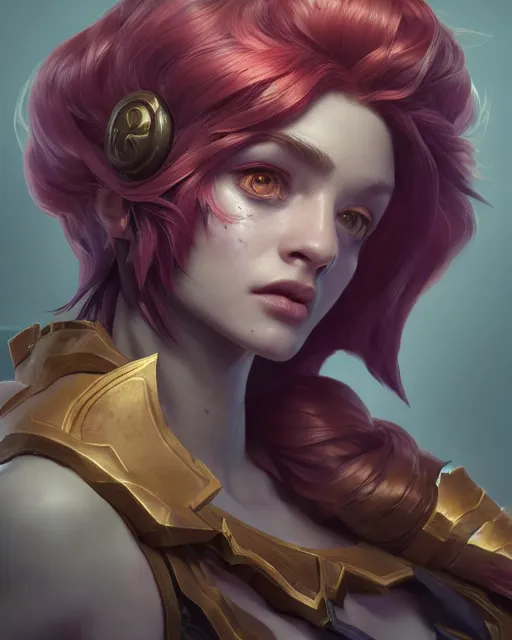 Image similar to league of legends portrait, au naturel, hyper detailed, digital art, trending in artstation, cinematic lighting, studio quality, smooth render, unreal engine 5 rendered, octane rendered, art style by klimt and nixeu and ian sprigger and wlop and krenz cushart.